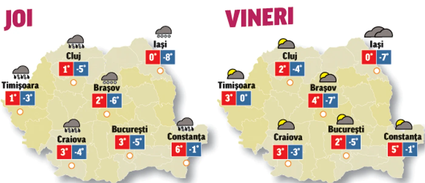 Prognoza meteo pentru următoarele două zile anunță că vremea va fi instabilă din punct de vedere termic