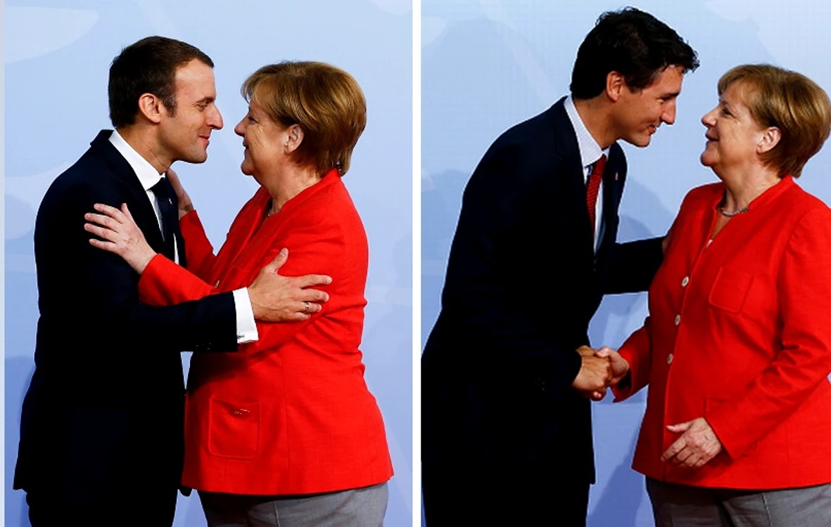 
    Angela Merkel, nespus de încântată să-i reîntâlnească pe Emmanuel Macron și Justin TrudeauFoto: Getty  