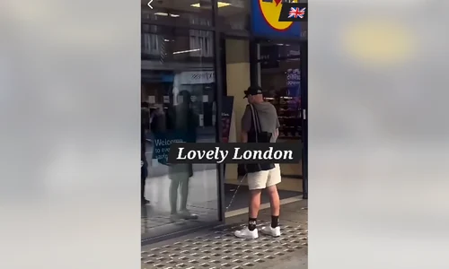 Londra barbat urineaza Lidl captură video Diaspora online TV png