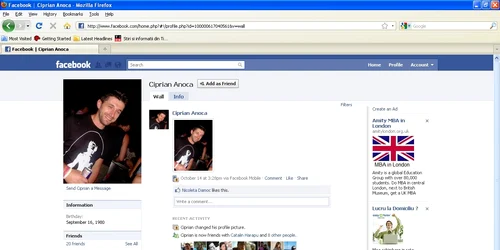 Contul de Facebook al lui Ciprian Anoca