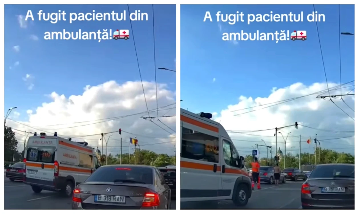 Un pacient a fugit din ambulanță în plin trafic / FOTO: Captură video