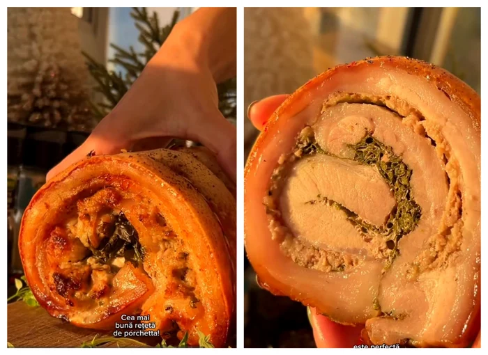 Porchetta, delicios și ideal pentru masa de Crăciun sau Revelion / Foto: Colaj captură video TikTok