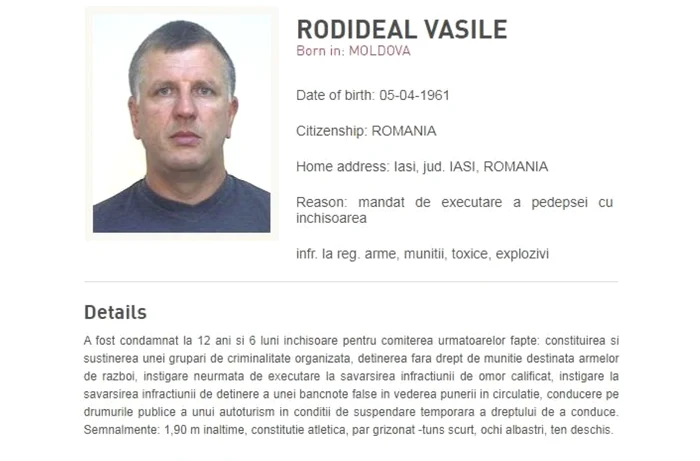 Vasile Rodideal era căutat de mai bine de 10 ani. Foto Poliţia Română