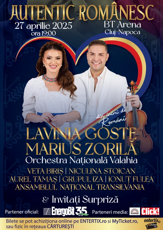 Lavinia Goste și Marius Zorilă aduc în fața publicului un eveniment extraordinar „Autentic Românesc – din inimi de Români”, pe data de 27 aprilie pe BT Arena din Cluj Napoca