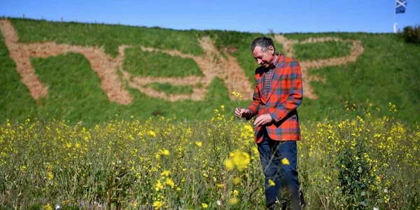 Fred Powada un susţinător convins al Uniunii Europene a scris pe iarbă cuvântul Help (Ajutor) cu ajutorul ierbicidelor Regatul Unit va organiza un referendum pe 23 iunie 2016 pentru a hotărî dacă rămâne sau nu membru UE FOTO Guliver / GettyImages