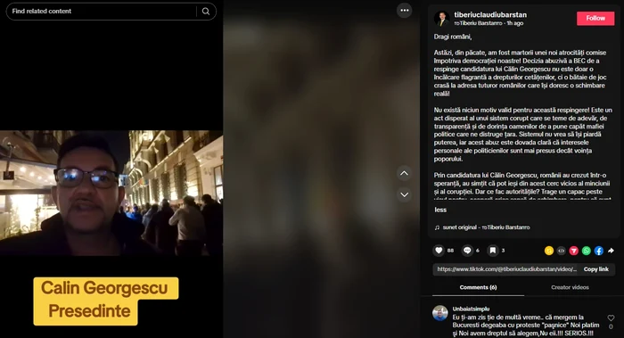 Tiberiu-Claudiu Barstan, la protest. FOTO captură TokTok