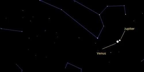 Planetele Venus şi Jupiter în conjuncţie văzute prin telescop Sursă Radu Dragomir