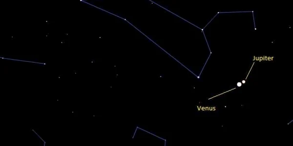 Planetele Venus şi Jupiter în conjuncţie văzute prin telescop Sursă Radu Dragomir