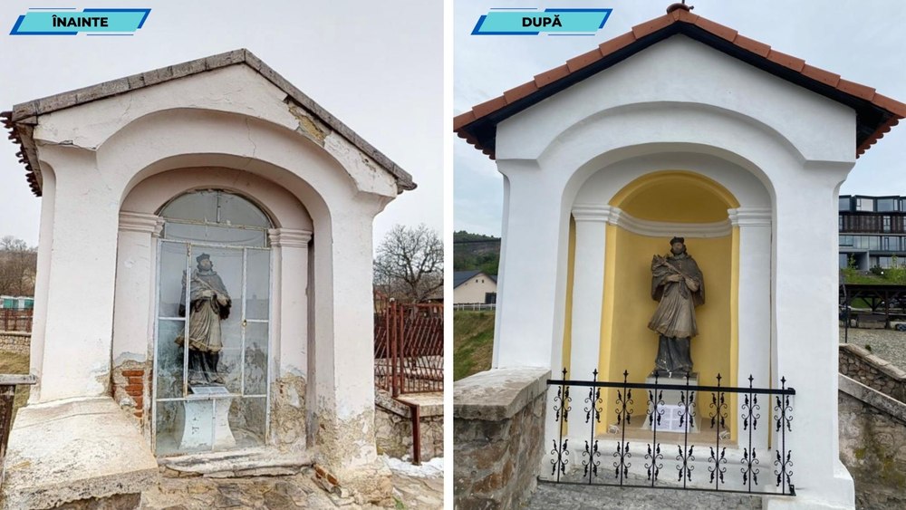 Statuia sfântului de la Castelul Corvinilor, restaurată. Veghează de secole podul medieval uimitor VIDEO
