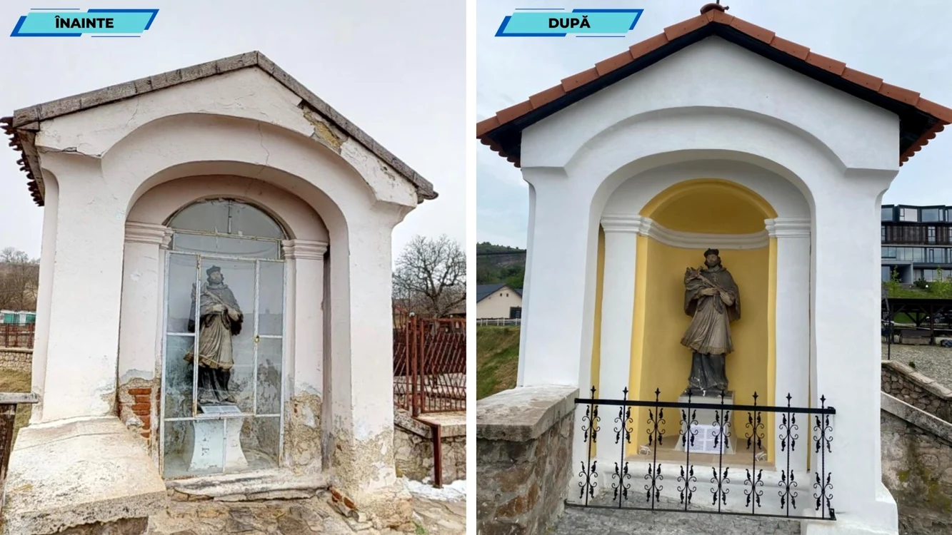 Statuia lui Ioan Nepomuk, sfântul care veghează podul medieval. Foto: Muzeul Castelului Corvinilor