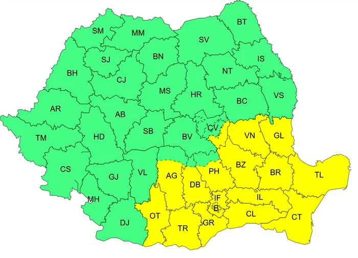 Harta județelor vizate FOTO ANM