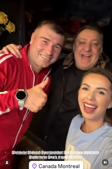 Grupul vesel a ajuns și în Canada, acolo unde Vali Vijelie și Georgiana Lobonț s-au întâlnit și s-au pozat la un eveniment chiar cu fostul pugilist român Lucian Bute