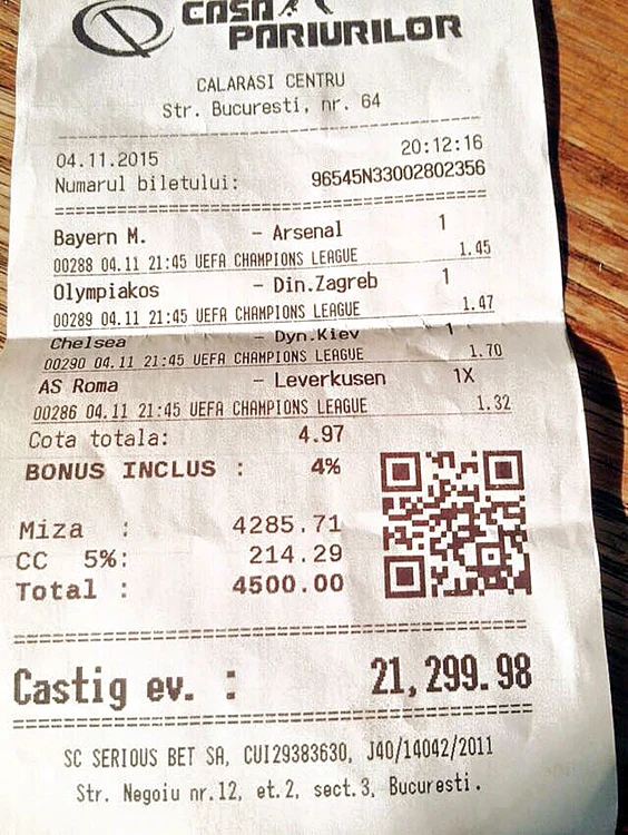 Minune, expert în fotbal, a câştigat 21.299 lei la pariuri sportive