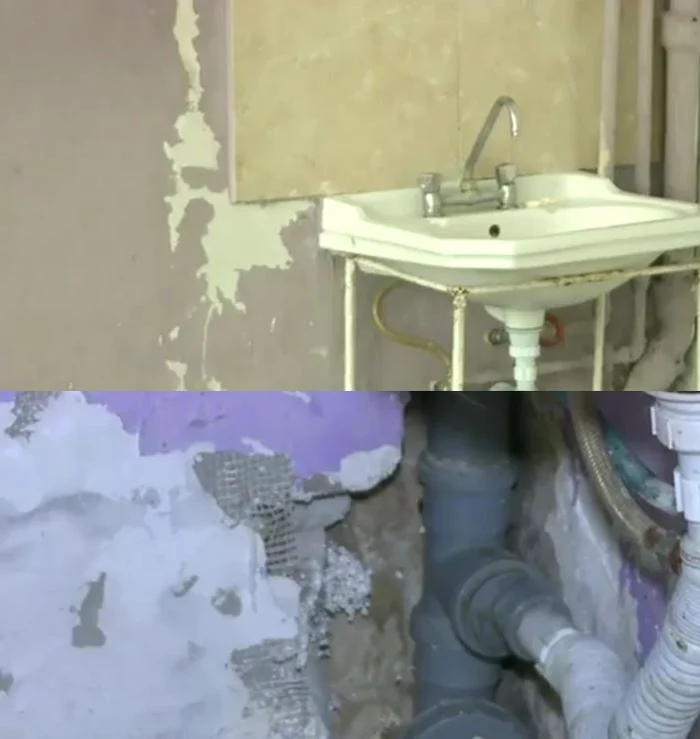 Pereții sunt scorojiți, iar instalațiile sanitare sunt degradate (captură video digi24.ro)