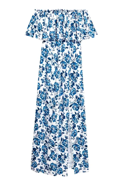 Rochie cu imprimeu floral si umerii goi, H&M, 89,90 lei jpg jpeg