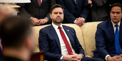 Donald Trump and Volodymyr Zelenskyy of Ukraine with JD Vance and Marco Rubio on Friday, 28 February 2025 at the White House, USA jpg