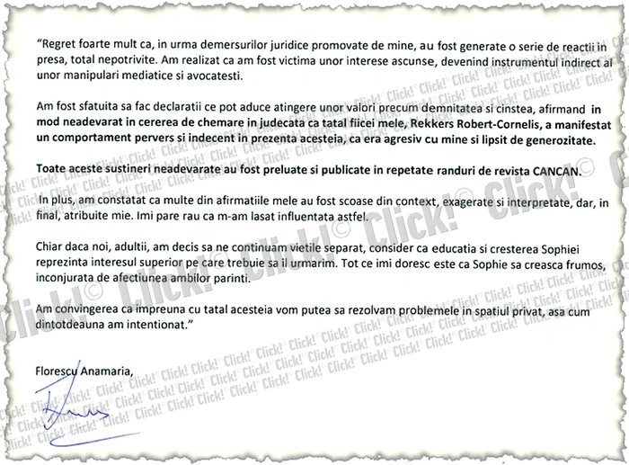 Anamaria: «Afirmaţiile au fost neadevărate»