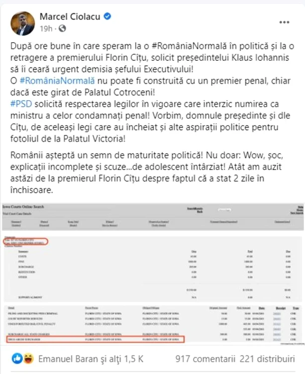 Mesajul șefului PSD cu privire la fapta penală a premierului Cîțu