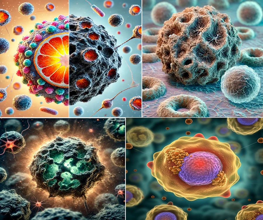 Colaj imagini generate de Inteligența Artificială pentru a ilustra celulele senescente zombie 