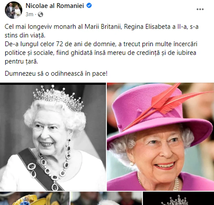 Mesajul transmis de Nicolae al României conține o greșeală, Regina Elisabeta având o domnie de 70 de ani