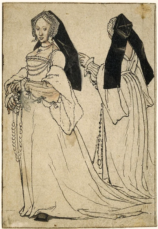 „Unknown woman in Tudor dress”, desen de Hans Holbein cel Tânăr (© Wikimedia Commons)