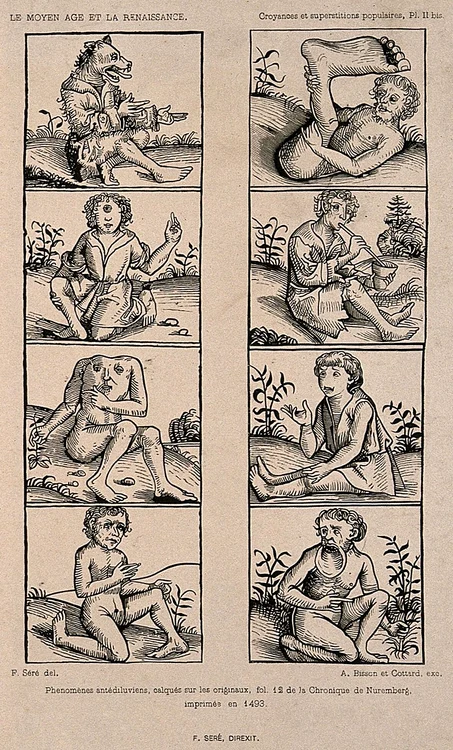 „Oameni monstruoși”, reprezentați în Cronica de la Nürnberg (1493)