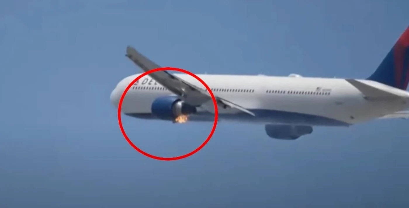 Flăcări la motorul unui avion Boeing, în timpul zborului. FOTO: captură video