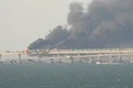 Incendiu Pod Crimeea, Ucraina, Strâmtoarea Kerci, 8 octombrie 2022 Sursa Facebook / Euromaidan