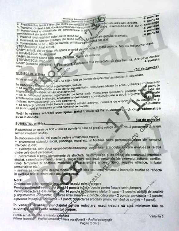 Subiecte Bacalaureat 2015 Română UMAN