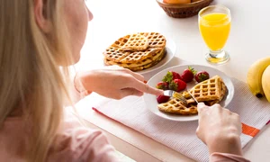 delicious waffles with strawberries juice jpg