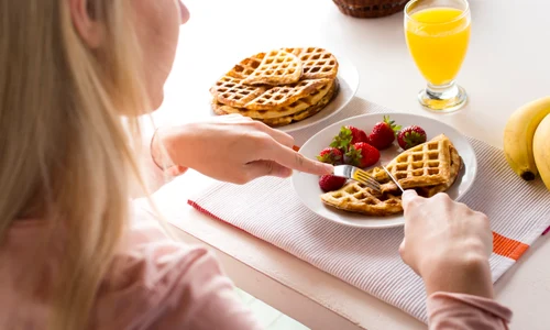 delicious waffles with strawberries juice jpg