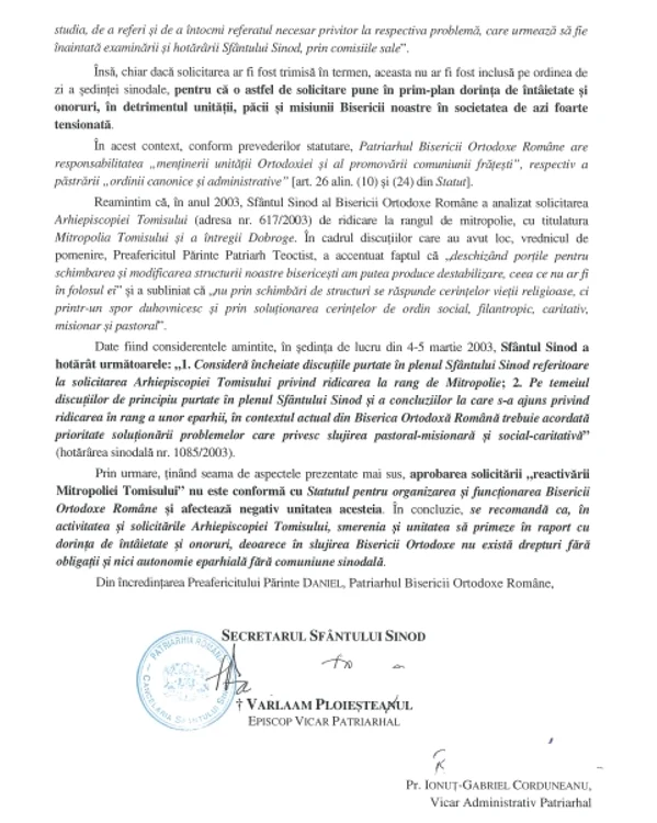 Adresa sinod IPS teodosie