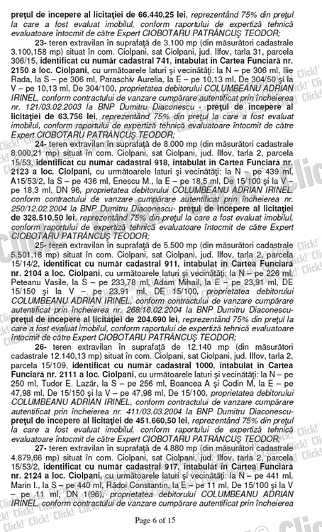 Anunţul de vânzare a terenurilor lui Irinel Columbeanu.