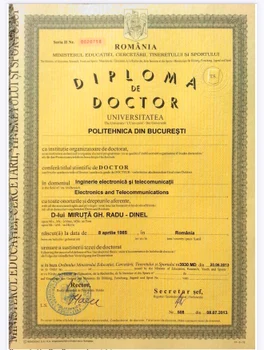 Diplomă obținută de ministrul Radu Miruță FOTO: Facebook / Radu Miruță