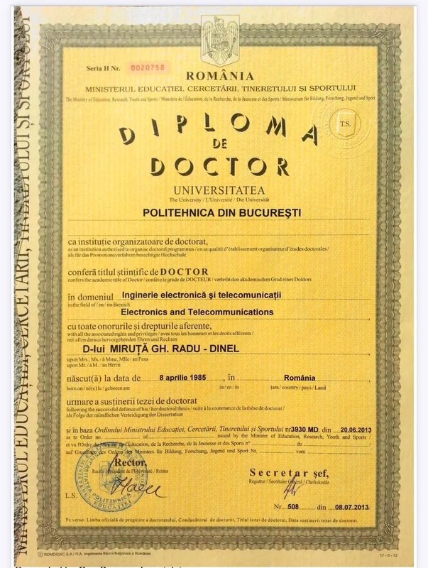 Diplomă obținută de ministrul Radu Miruță FOTO: Facebook / Radu Miruță