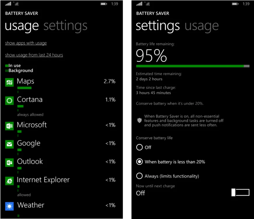 consum baterie si internet pe windows phone