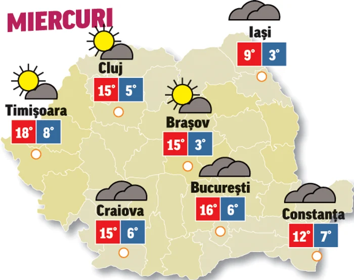 Astăzi, vremea se anunță plăcută în jumătatea de vest a țării și cer acoperit în restul teritoriului