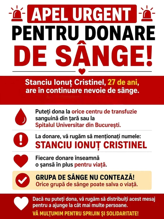 Apel umanitar. Foto: Facebook