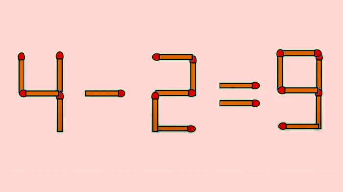 Mută un singur chibrit și calculează 4-2=9