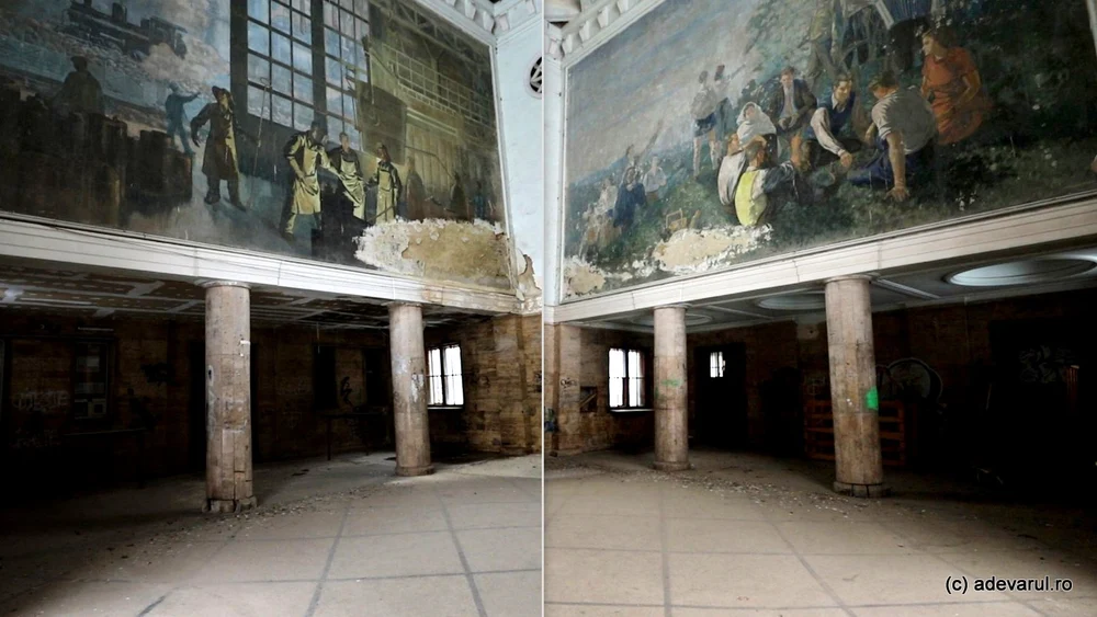 Frescele care făceau furori în gara din Hunedoara, în pericol. Tablourile socialiste, admirate chiar și de Nikita Hrușciov