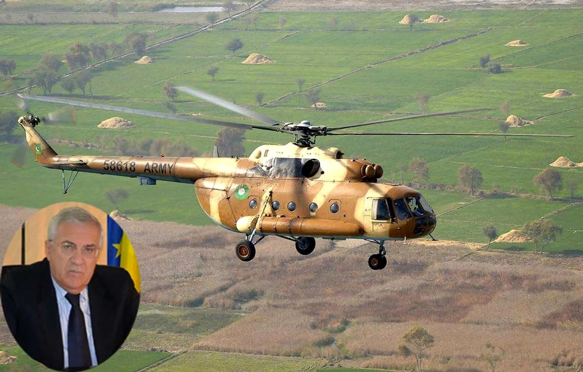 
    Elicopterul militar în care se afla Emilian Ion (medalion), ambasadorul României în Pakistan, împreună cu omologii săiFoto Twitter  