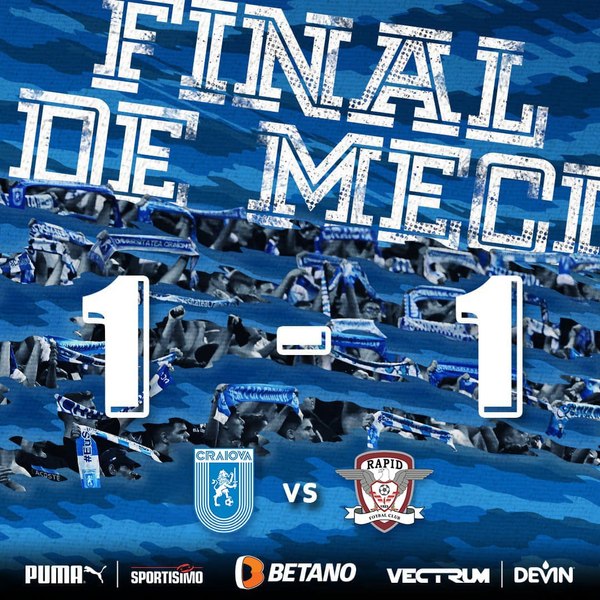 Universitatea Craiova, remiză cu Rapid (1-1) în Superligă