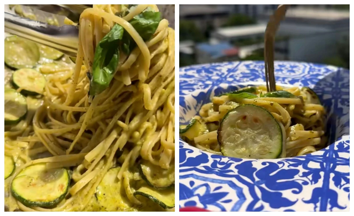 Spaghete cu dovlecel și pesto / FOTO: Colaj captură video TikTok