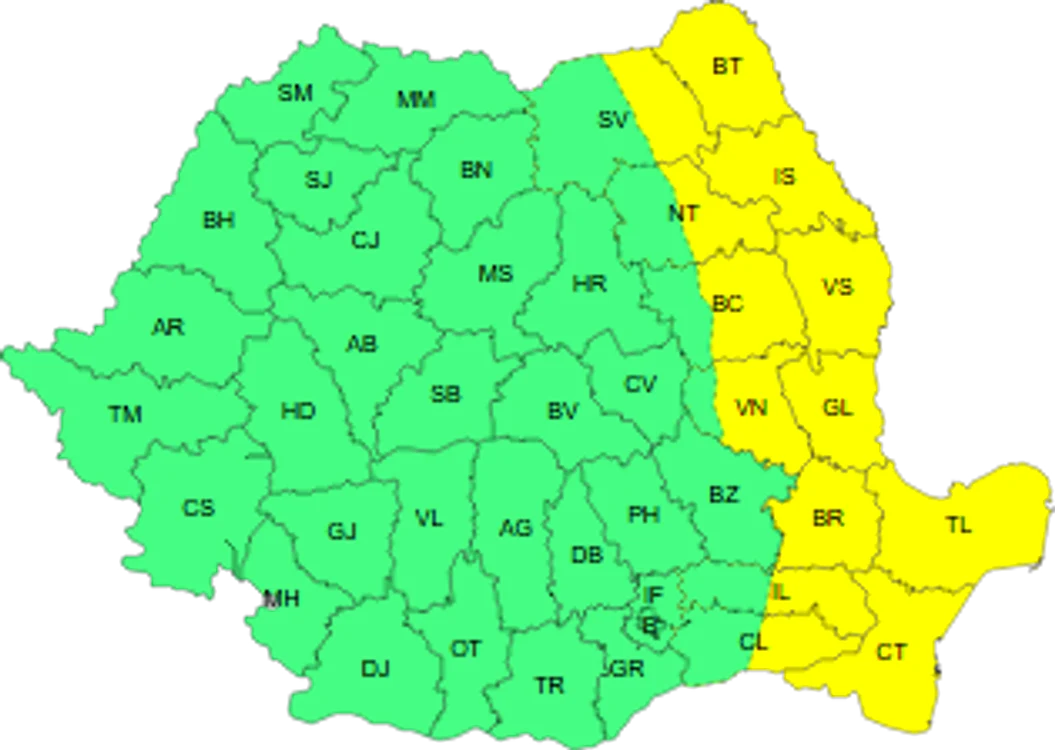 Zone vizate de Codul galben de vânt puternic. FOTO ANM