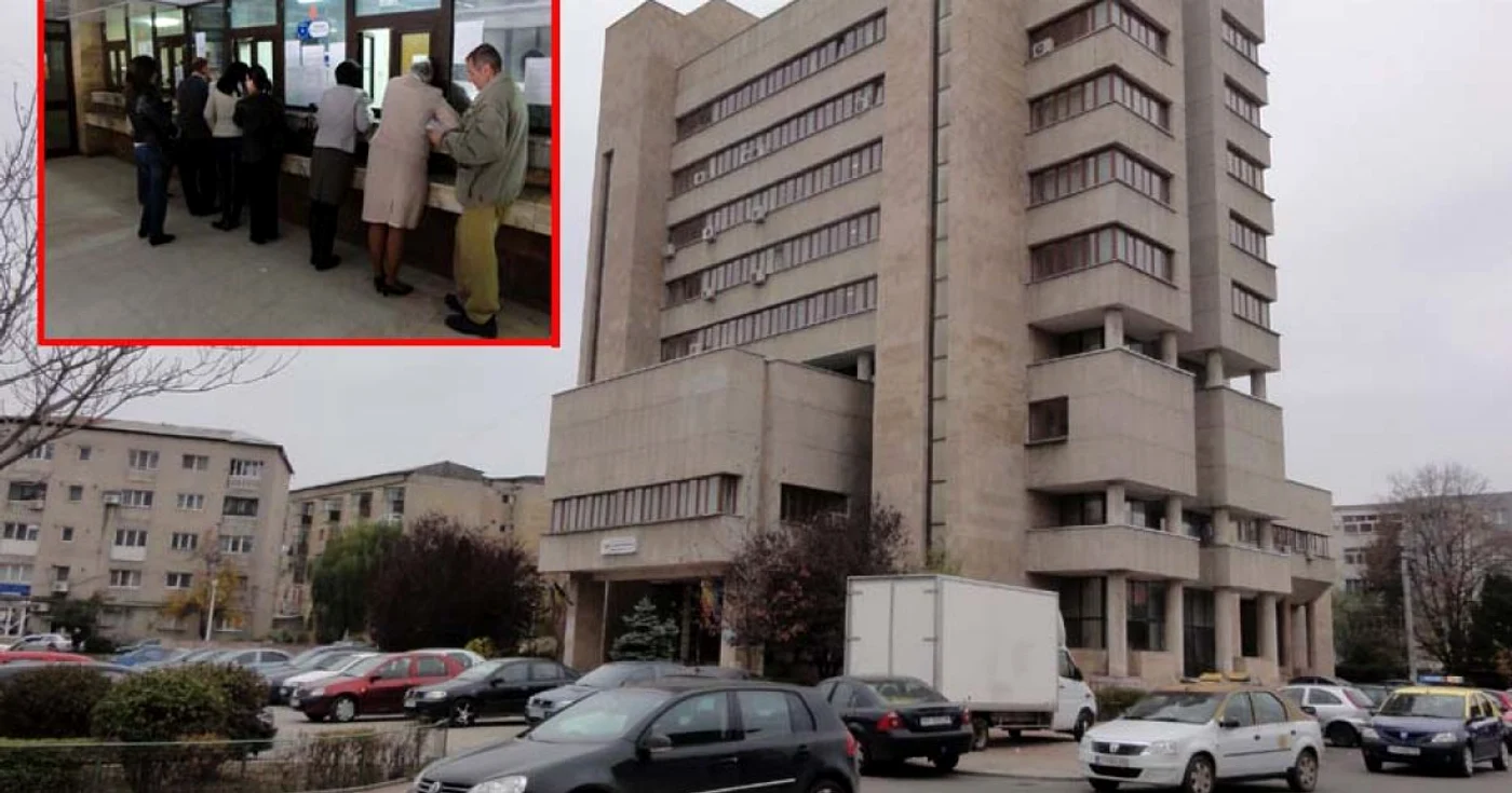 Amplasat la etajul 1 al Direcţiei Finanţelor Publice Olt, biroul licitat (foto medalion - ghiseul nr. 8, stg.) a fost anual vânat de multe firme datorită unicităţii sale... (Foto: Mugurel Manea)