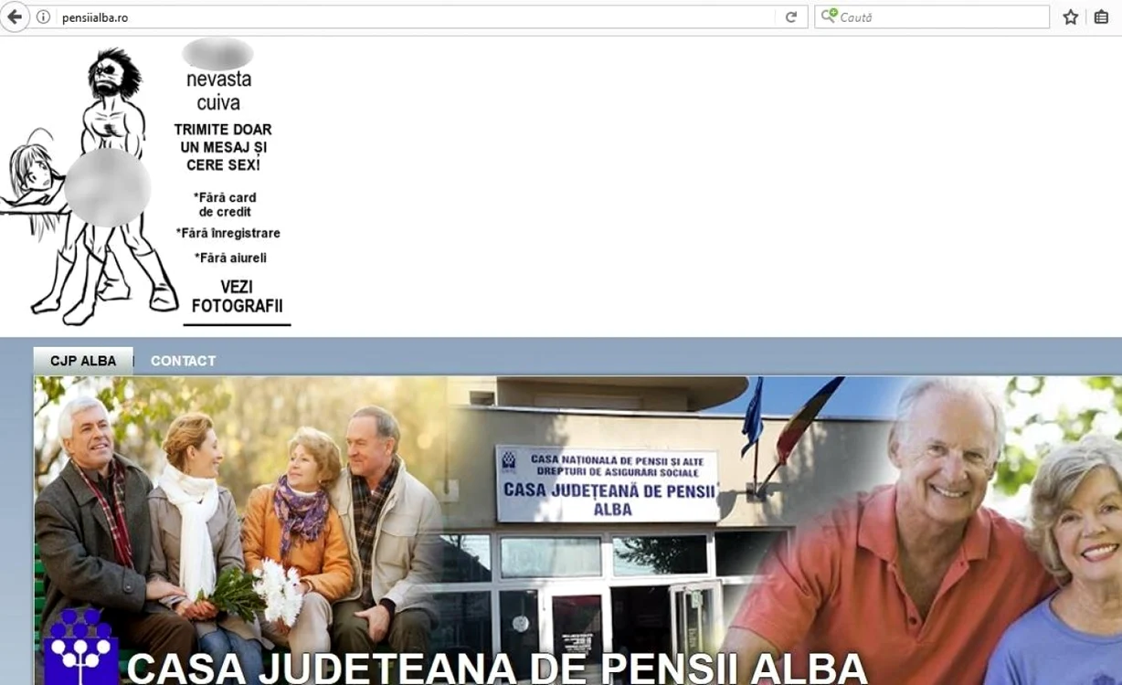 Atac informatic asupra site-ului Casei Judeţene de Pensii Alba- imagini obscene afişate pe prima pagină