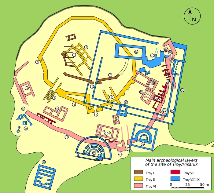 Planul sitului arheologic de la Troia (© Bibi Saint-Pol / Wikimedia Commons)