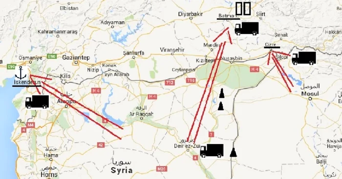 trei rute de livrare a petrolului din teritoriile ocupate de statul islamic catre siria fopto sputnik