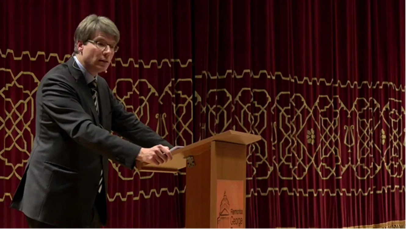 Oliver Jens Schmitt vorbind la Ateneul Român. București, 2018.