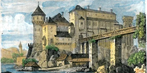 Castelul Corvinilor gravura Augustin Francois Lemaitre 1842